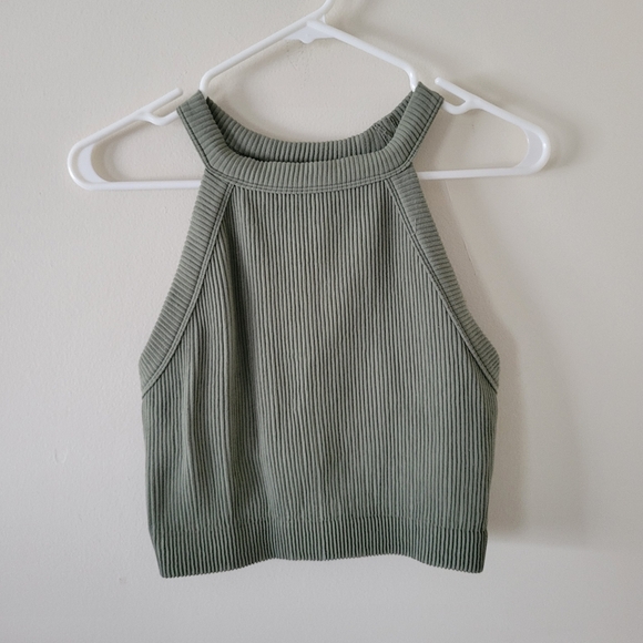 Aerie Superchill Green Ribbed Crop Top - Picture 3 of 9